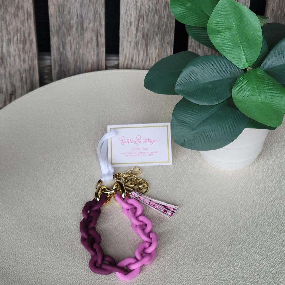Lilly Pulitzer Purple-to-Pink Ombre Chain Keyring Bracelet- Amarena Cherry - Picture 3 of 8